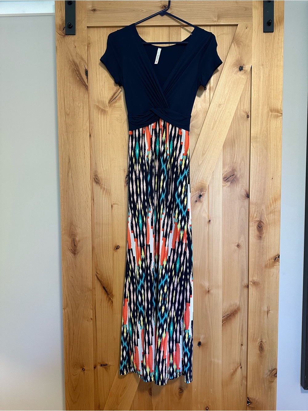 Gilli Navy Twist-Front Maxi Dress with Multicolor Ikat Skirt